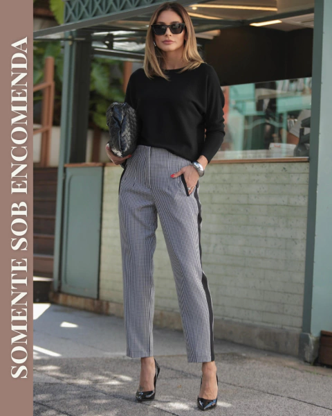 SOB ENCOMENDA - Calça de Alfaiataria Cintura Alta com Zíper Jéssica Xadrez - comprar online