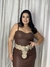 Saia Mid de couro com cinto Marrom - Plus Salles