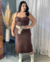 Saia Mid de couro com cinto Marrom - comprar online