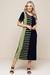 Vestido Verão 2025 de visco com listras em tons de marinho e verde, modelo midi, um look moderno e confortável.