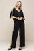Conjunto blusa e pantalona feminino de verão em viscolycra na cor preta com detalhes em bege