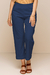 Calça de verão feminina marinho com detalhes texturizados, em jacquard linho.