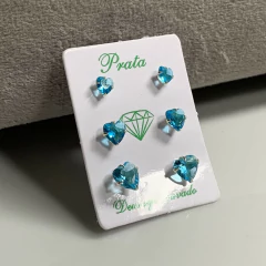 Trio Zircônia Coração Piscina Prata 925