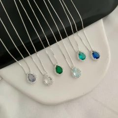 Colar Gota Cravejada Prata 925