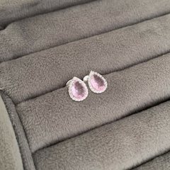 Brinco Gota Cravejada Rosa Prata 925