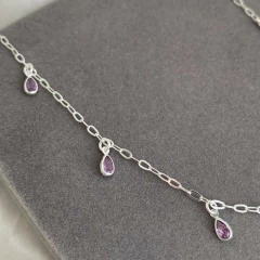 Choker Gotas C/ Zircônia Lilás Prata 925 - comprar online