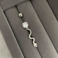 Piercing Umbigo Cobra Olho Preto Prata 925