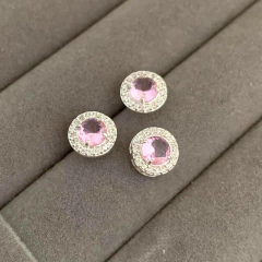 Brinco + Pingente Cravejado Redondo Rosa Prata 925 - comprar online