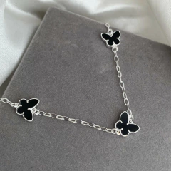 Pulseira 3 Borboletas Pretas Prata 925