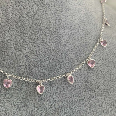 Choker Zircônia Corações Rosa Prata 925 na internet