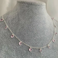 Imagem do Choker Zircônia Corações Rosa Prata 925