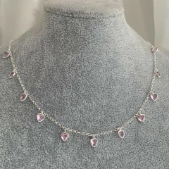 Choker Zircônia Corações Rosa Prata 925 - comprar online
