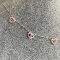 Choker Luxo Corações Shine Pink Prata 925 - loja online