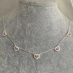 Choker Luxo Corações Shine Pink Prata 925 - comprar online