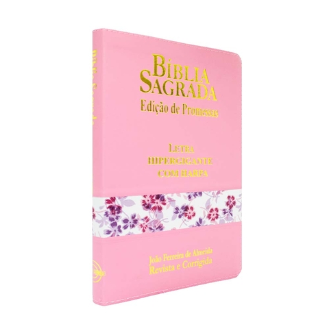 Bíblia Sagrada Letra Hipergigante Com Harpa Média Zíper Rosa Claro Flores