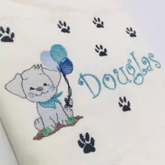 Toalha Lavabo Bordada Personalizada Infantil 30 x 45 cm - Cachorro Patinhas