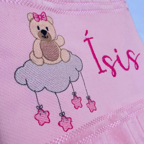 Toalha Lavabo Bordada Personalizada Infantil 30 x 45 cm – Ursinho Nuvem e Estrelas