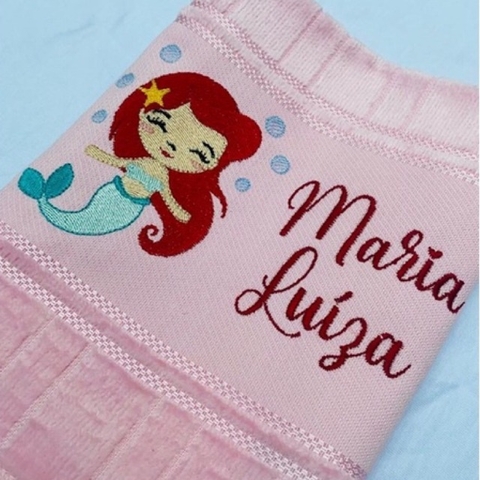 Toalha Lavabo Bordada Personalizada Infantil 30 x 45 cm - Princesa Ariel - comprar online