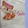 Toalha Lavabo Bordada Personalizada Infantil 30 x 45 cm – Raposa com Flores