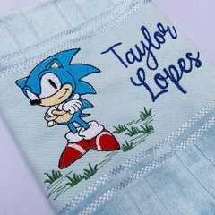 Toalha Lavabo Bordada Personalizada Infantil 30 x 45 cm - Sonic