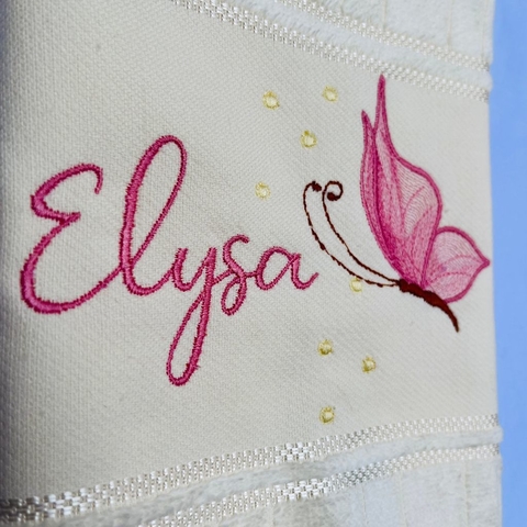 Toalha Lavabo Bordada Personalizada Infantil 30 x 45 cm – Borboleta com Bolinhas