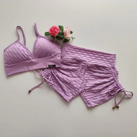 Conjunto Short Jacquard Rosa Orchid Cadarço Lateral Top Mara - comprar online
