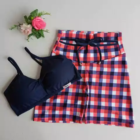 Conjunto Short Xadrez Decote Top July