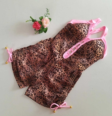Macaquinho Onça Detalhe Rosa Bebê SEM EMPINA BUMBUM