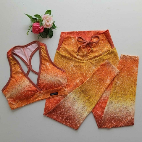 Conjunto Calça Barrado Laranja Top Milla SEM EMPINA BUMBUM