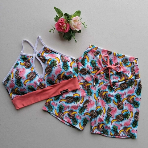 Conjunto Short Abacaxi Sem Empina Bumbum Top Gota