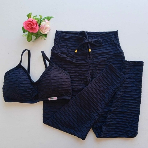 Conjunto Calça Jacquard Preto Top Jade