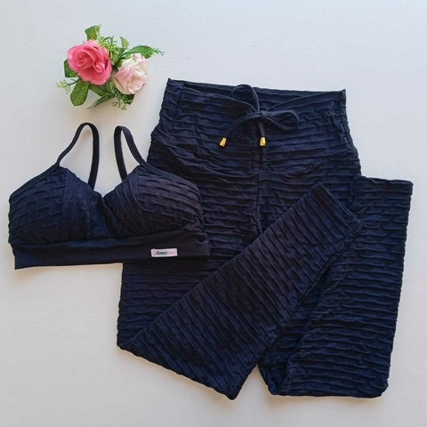 Conjunto Calça Jacquard Preto Top Anitta