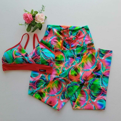 Conjunto Calça Círculos Coloridos Top Anita Sem Empina Bumbum
