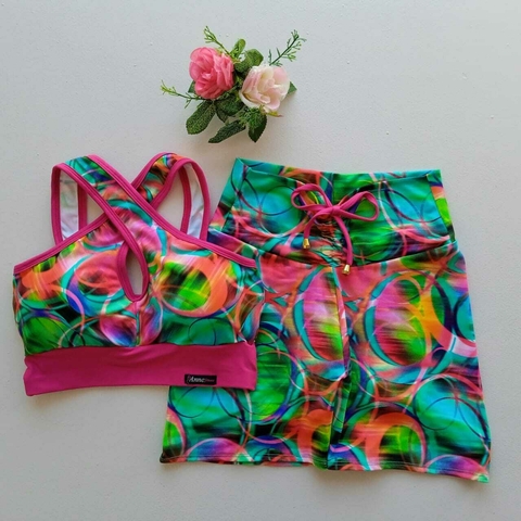 Conjunto Short Círculos Coloridos Top Faby
