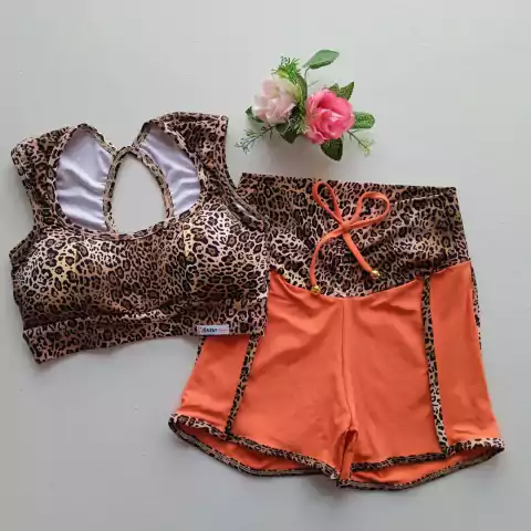 Conjunto Short Panicat Laranja Top Jane SEM EMPINA BUMBUM
