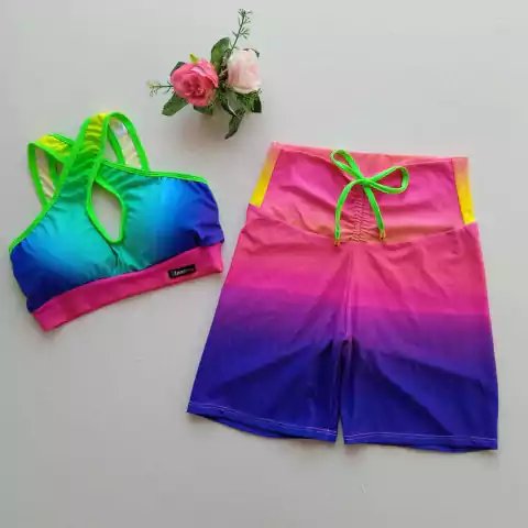 Conjunto Short Barrado Colorido Top Faby