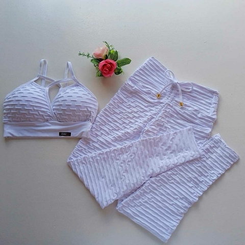 Conjunto Calça Jacquard Branco Top Andressa