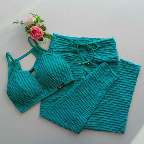 Conjunto Calça Jacquard Verde Spectra Top Carol