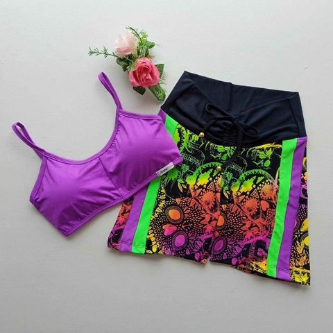 Conjunto Short Caveira Detalhe Néon Top Luz