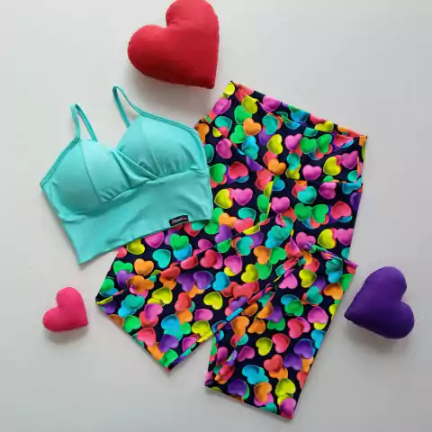 Conjunto Calça Coração Colorido Cós Simples Top Anitta Cós Largo