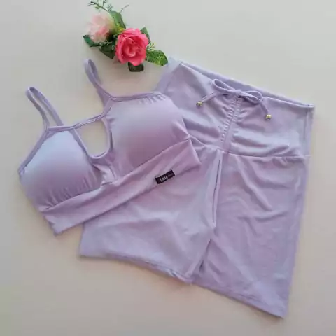 Conjunto Short Aveludado Lavanda Top Gaby