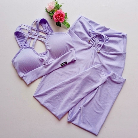 Conjunto Calça Aveludado Lavanda Top Ana SEM EMPINA BUMBUM