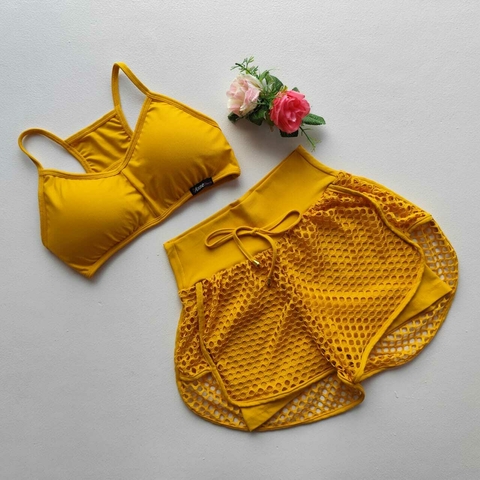 Conjunto Short Duplo Mostarda Top Josy