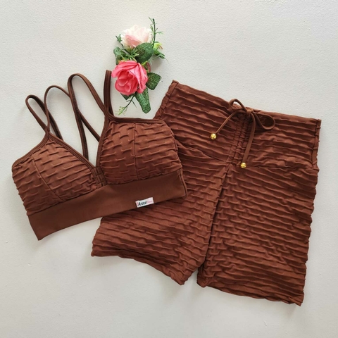 Conjunto Short Jacquard Capuccino Top Margarida SEM EMPINA BUMBUM