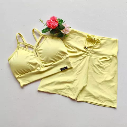 Conjunto Short Amarelo Manteiga Top Andressa