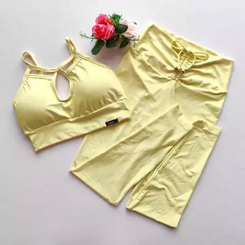 Conjunto Calça Amarelo Manteiga top Kew SEM EMPINA BUMBUM