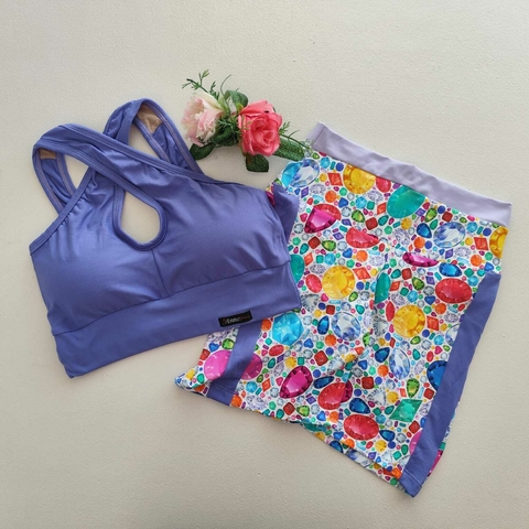Conjunto Short Pedraria Detalhe Lateral Top Faby