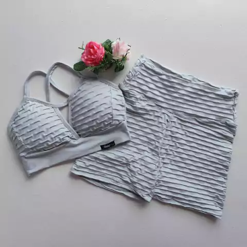 Conjunto Short Jacquard Gray Cós Simples Top Maria