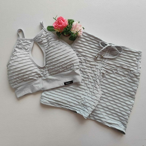 Conjunto Short Jacquard Gray Top Gota SEM EMPINA BUMBUM