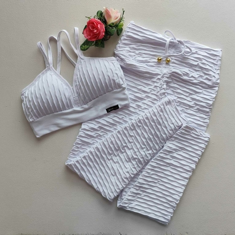 Conjunto Calça Jacquard Branco Top Margarida
